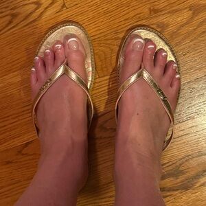 Coach Devlynn Rose Gold Flip Flops Size 10